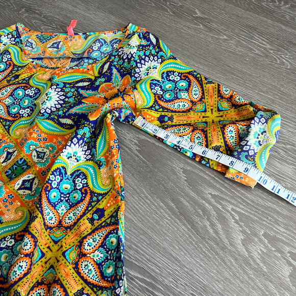 Eight Sixty Top Womens Medium Colorful Roll Up Sleeve Boho Hippie - Picture 9 of 14